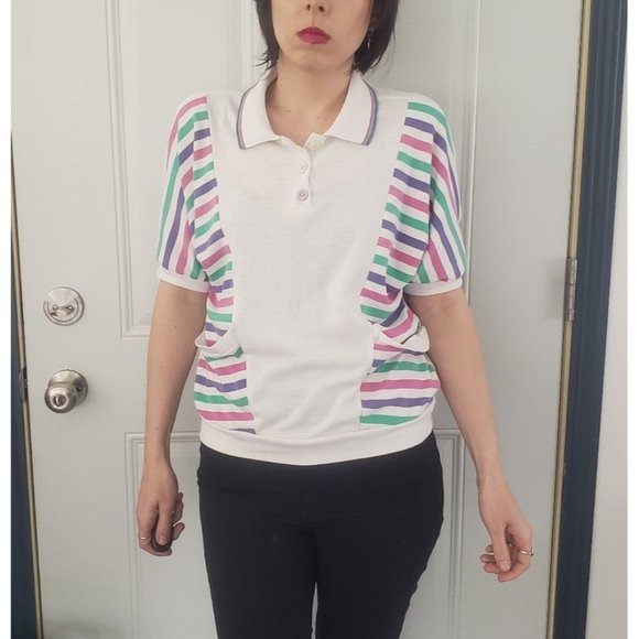 80s Preppy Striped‎ Top - Picture 1 of 3